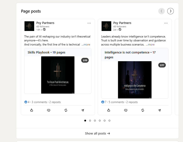 Psy Partners LinkedIn page posts carousel