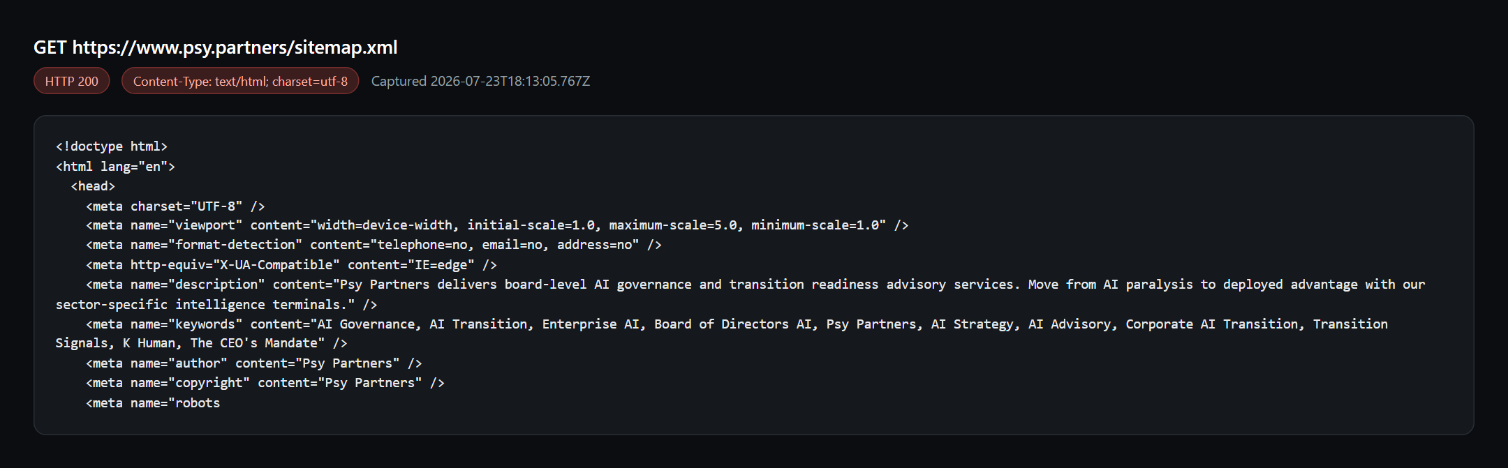 sitemap.xml returns HTML